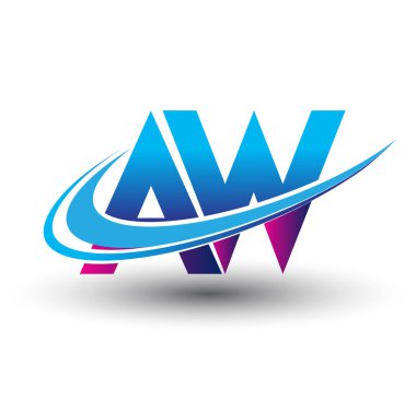 İlk harf AW logotype şirketi adı mavi ve morumsu çizim. iş ve şirket kimliği için vektör logosu.