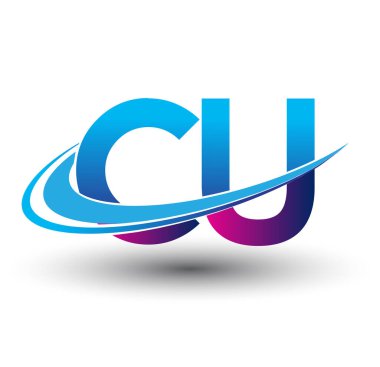 İlk harf CU logotype şirketi adı mavi ve morumsu çizim. iş ve şirket kimliği için vektör logosu.