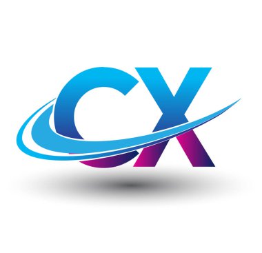 İlk harf CX logotype şirket adı mavi ve morumsu çizim. iş ve şirket kimliği için vektör logosu.
