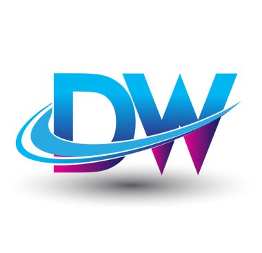 İlk harf DW logotype şirket adı mavi ve morumsu çizim. iş ve şirket kimliği için vektör logosu.