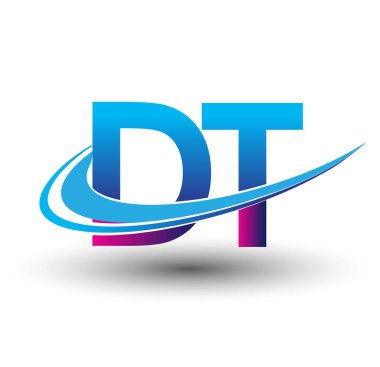 İlk harf DT logotype şirket adı mavi ve morumsu çizim. iş ve şirket kimliği için vektör logosu.