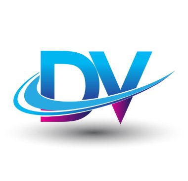 İlk harf DV logotype şirket adı mavi ve morumsu çizim. iş ve şirket kimliği için vektör logosu.