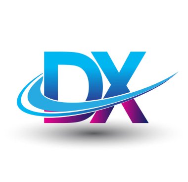 İlk harf DX logotype şirket adı mavi ve morumsu çizim. iş ve şirket kimliği için vektör logosu.