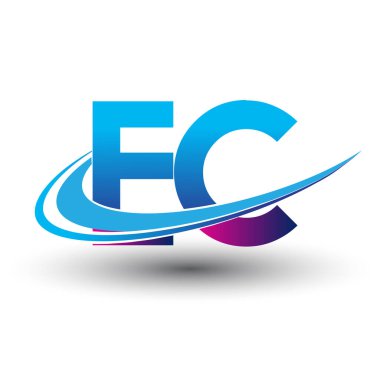 İlk harf EC logotype şirket adı mavi ve morumsu swoosh tasarımı. iş ve şirket kimliği için vektör logosu.