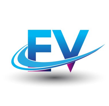 İlk harf EV logotype şirketi adı mavi ve morumsu çizim. iş ve şirket kimliği için vektör logosu.