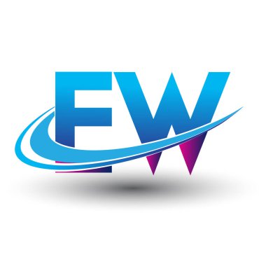 İlk harf EW logotype şirketi adı mavi ve morumsu çizim. iş ve şirket kimliği için vektör logosu.