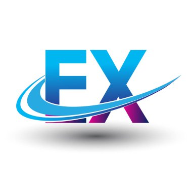 İlk harf EX logotype şirket adı mavi ve morumsu çizim. iş ve şirket kimliği için vektör logosu.