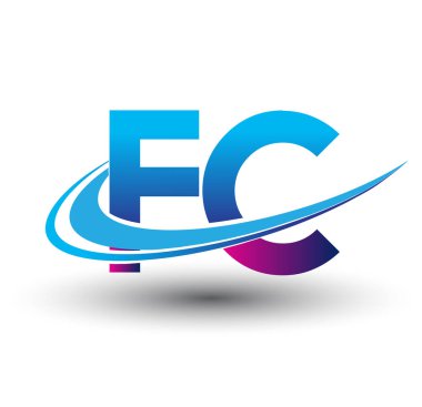 İlk harf FC logotype şirketi adı mavi ve morumsu çizim. iş ve şirket kimliği için vektör logosu.