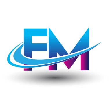 İlk harf FM logotype şirketi adı mavi ve morumsu çizim. iş ve şirket kimliği için vektör logosu.
