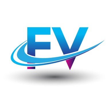 İlk harf FV logotype şirketi adı mavi ve morumsu çizim. iş ve şirket kimliği için vektör logosu.