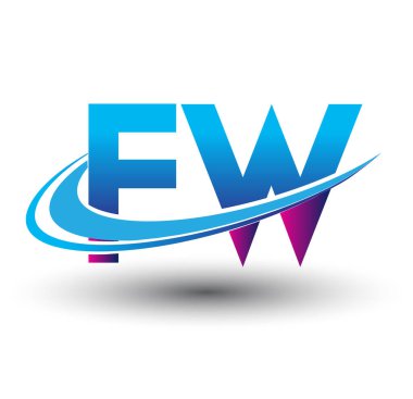 İlk harf FW logotype şirketi adı mavi ve morumsu çizim. iş ve şirket kimliği için vektör logosu.