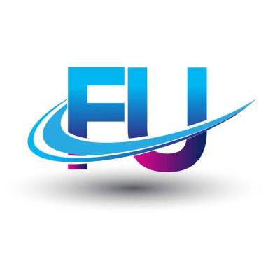 İlk harf FU logotype şirketi adı mavi ve morumsu çizim. iş ve şirket kimliği için vektör logosu.