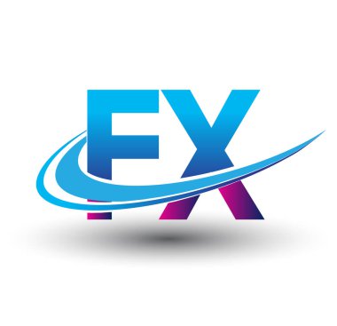İlk harf FX logotype şirketi adı mavi ve morumsu çizim. iş ve şirket kimliği için vektör logosu.