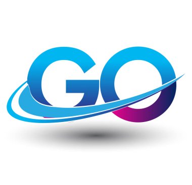 GO logotype şirketinin ilk harfi: Renkli mavi ve morumsu çizim. iş ve şirket kimliği için vektör logosu.