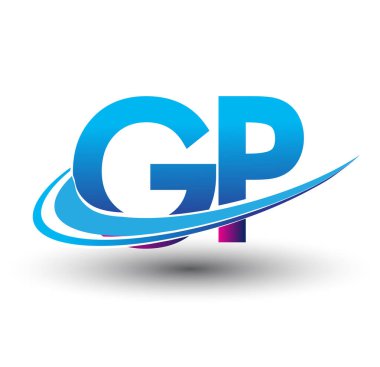 İlk harf GP logotype şirket adı mavi ve morumsu çizim. iş ve şirket kimliği için vektör logosu.