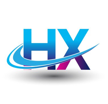İlk harf HX logotype şirketi adı mavi ve morumsu çizim. iş ve şirket kimliği için vektör logosu.