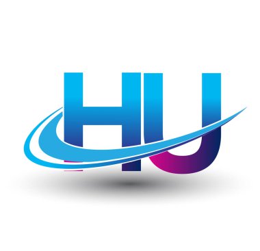 İlk harf HU logotype şirketi adı mavi ve morumsu çizim. iş ve şirket kimliği için vektör logosu.