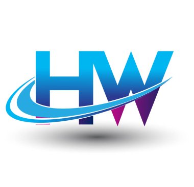 İlk harf HW logotype şirketi adı mavi ve morumsu çizim. iş ve şirket kimliği için vektör logosu.