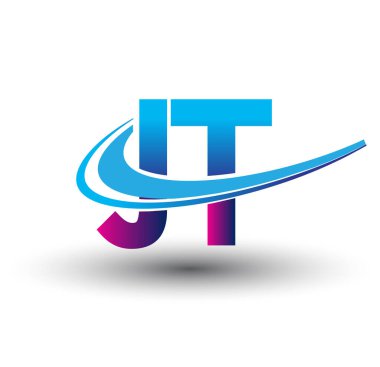 İlk harf JT logotype şirketi adı mavi ve morumsu çizim. iş ve şirket kimliği için vektör logosu.