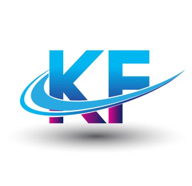 İlk harf KF logotype şirket adı mavi ve morumsu çizim. iş ve şirket kimliği için vektör logosu.