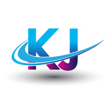 İlk harf KJ logotype şirketi adı mavi ve morumsu çizim. iş ve şirket kimliği için vektör logosu.