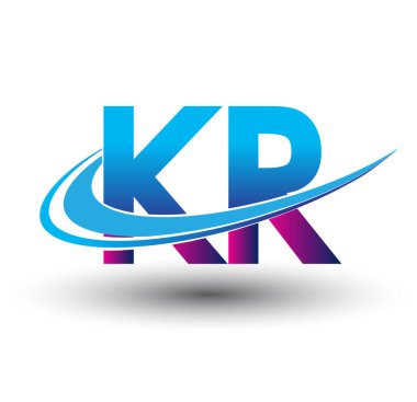 İlk harf KR logotype şirket adı mavi ve morumsu çizim. iş ve şirket kimliği için vektör logosu.