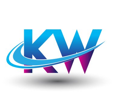 İlk harf KW logotype şirketi adı mavi ve morumsu çizim. iş ve şirket kimliği için vektör logosu.