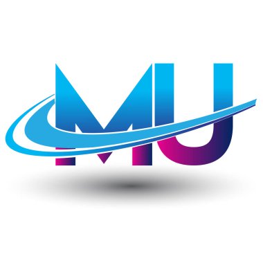 İlk harf MU logotype şirketi adı mavi ve morumsu çizim. iş ve şirket kimliği için vektör logosu.