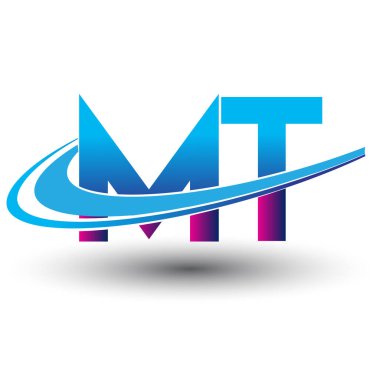 İlk harf MT logotype şirketi adı mavi ve morumsu çizim. iş ve şirket kimliği için vektör logosu.