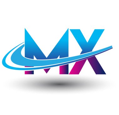 İlk harf MX logotype şirket adı mavi ve morumsu çizim. iş ve şirket kimliği için vektör logosu.