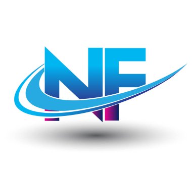 İlk harf NF logotype şirket adı mavi ve morumsu çizim. iş ve şirket kimliği için vektör logosu.