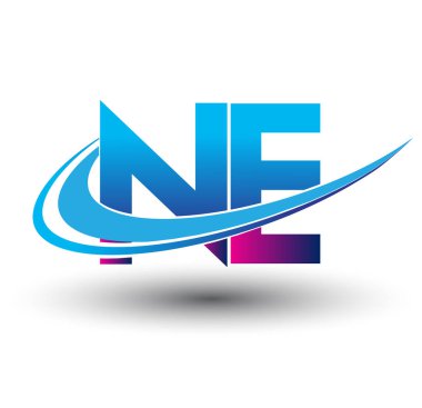 İlk harf NE logotype şirketi adı mavi ve morumsu çizim. iş ve şirket kimliği için vektör logosu.