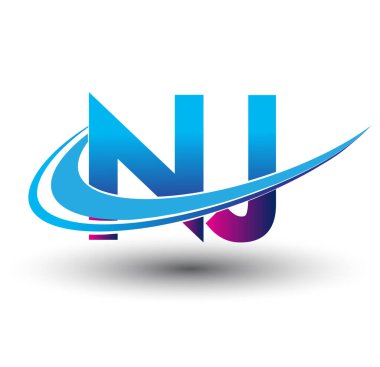 İlk harf NJ logotype şirketi adı mavi ve morumsu çizim. iş ve şirket kimliği için vektör logosu.