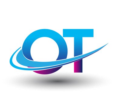 İlk harf OT logotype şirketi adı mavi ve morumsu çizim. iş ve şirket kimliği için vektör logosu.