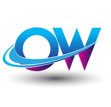 İlk harf OW logotype şirketi adı mavi ve morumsu çizim. iş ve şirket kimliği için vektör logosu.