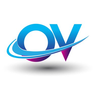 İlk harf OV logotype şirketi adı mavi ve morumsu çizim. iş ve şirket kimliği için vektör logosu.