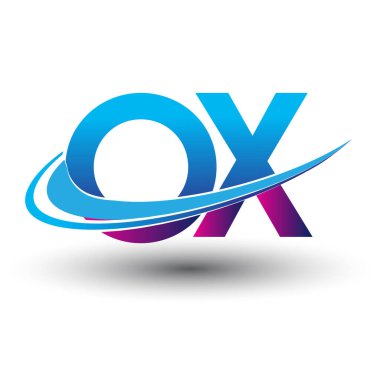 İlk harf OX logotype şirketi adı mavi ve morumsu çizim. iş ve şirket kimliği için vektör logosu.