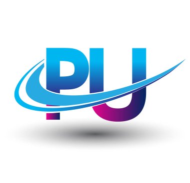 İlk harf PU logotype şirketi adı mavi ve morumsu çizim. iş ve şirket kimliği için vektör logosu.