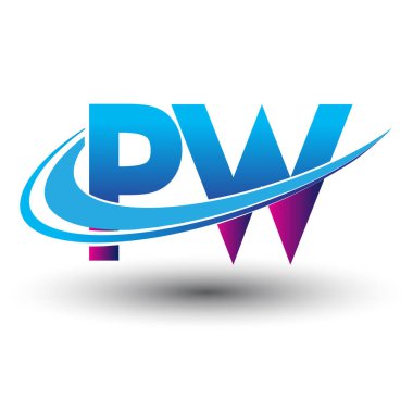 İlk harf PW logotype şirketi adı mavi ve morumsu çizim. iş ve şirket kimliği için vektör logosu.