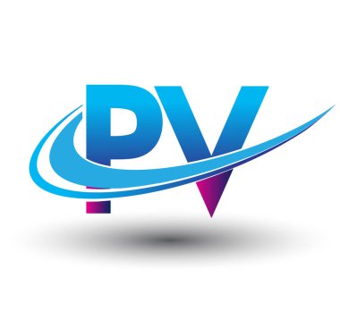 İlk harf PV logotype şirketi adı mavi ve morumsu çizim. iş ve şirket kimliği için vektör logosu.