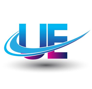 İlk harf UE logotype şirketi adı mavi ve morumsu çizim. iş ve şirket kimliği için vektör logosu.