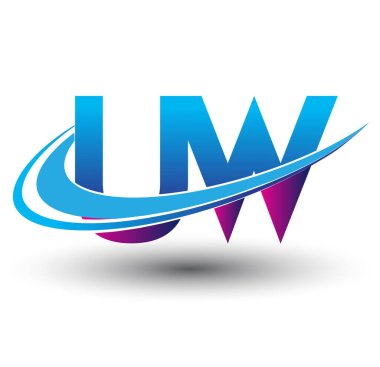 İlk harf UW logotype şirketi adı mavi ve morumsu çizim. iş ve şirket kimliği için vektör logosu.