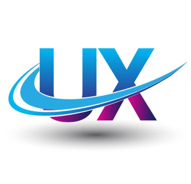 İlk harf UX logotype şirketi adı mavi ve morumsu çizim. iş ve şirket kimliği için vektör logosu.