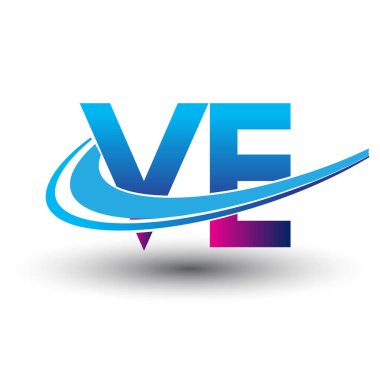 İlk harf VE logotype şirketi adı mavi ve morumsu çizim. iş ve şirket kimliği için vektör logosu.