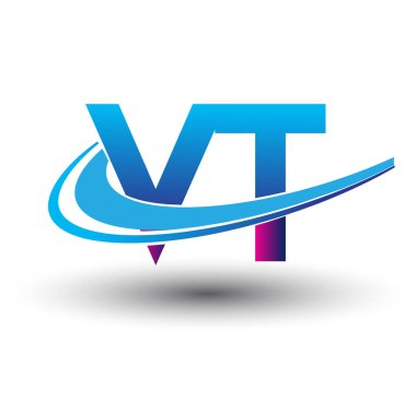 İlk harf VT logotype şirketi adı mavi ve morumsu çizim. iş ve şirket kimliği için vektör logosu.
