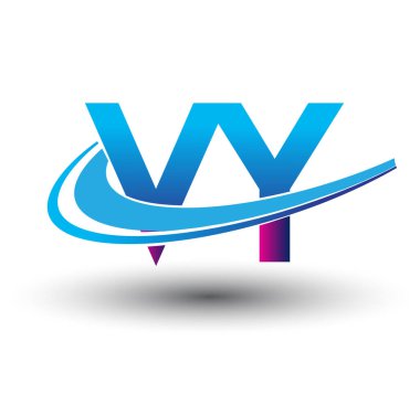 İlk harf VY logotype şirket adı mavi ve morumsu çizim. iş ve şirket kimliği için vektör logosu.
