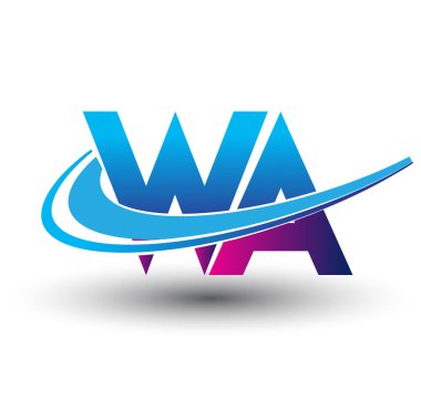İlk harf WA logotype şirketi adı mavi ve morumsu çizim. iş ve şirket kimliği için vektör logosu.