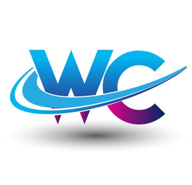 İlk harf WC logotype şirket adı mavi ve morumsu çizim. iş ve şirket kimliği için vektör logosu.
