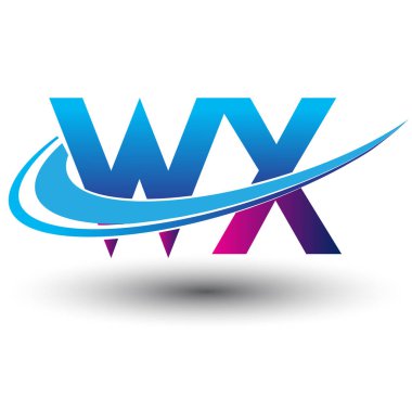 İlk harf WX logotype şirket adı mavi ve morumsu çizim. iş ve şirket kimliği için vektör logosu.