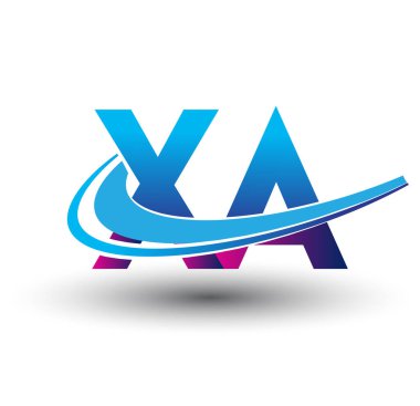 İlk harf XA logotype şirketi adı mavi ve morumsu çizim. iş ve şirket kimliği için vektör logosu.